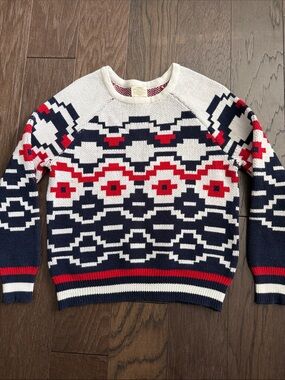 Telluride Clothing Company Fair Isle Crewneck Sweater in White, Navy & Red Sz M